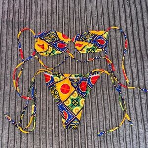 SHEIN Yellow and Red Bikini Swimwear